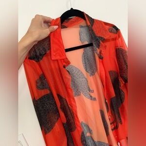 Orange Sheila beach shirt, animal